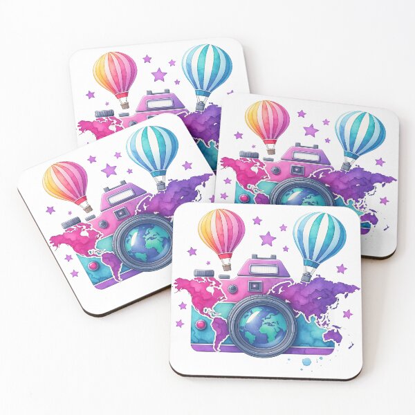 Item preview, Travel Camera with Hot Air Balloons and World Map designed and sold by ArtfulWeave.