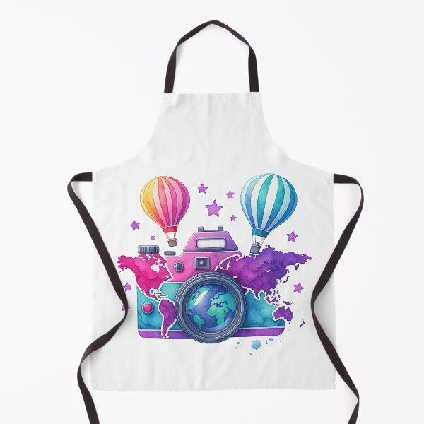 Item preview, Travel Camera with Hot Air Balloons and World Map designed and sold by ArtfulWeave.