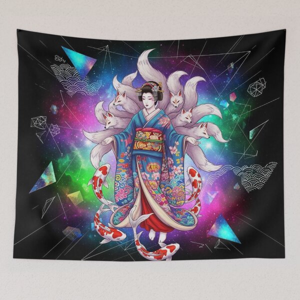 Item preview, abstract geisha with kitsune and koi designed and sold by Talpha.