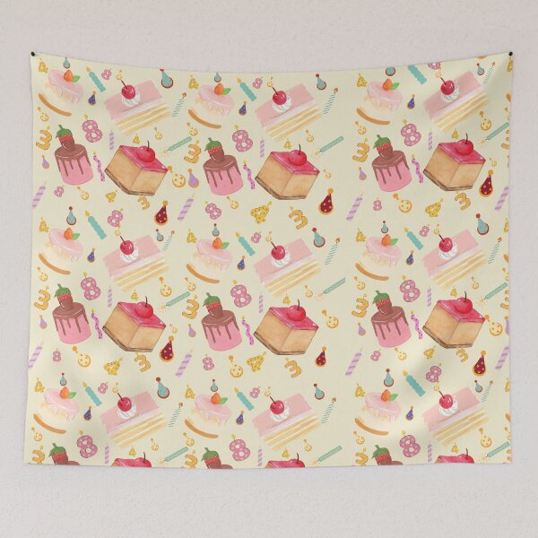 Item preview, Pastel Birthday Party Pattern – Cakes, Candles & Cute Number Theme on Cream Background designed and sold by RMpc.