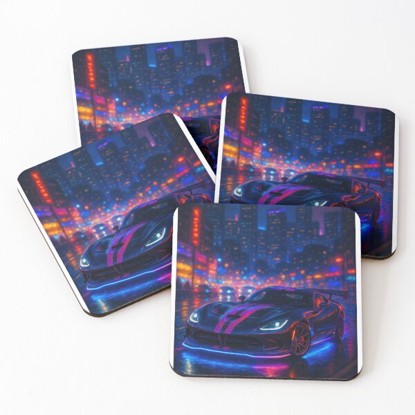 Item preview, Neon Lit Supercar Roaring in Nighttime City designed and sold by RevUpDesign.