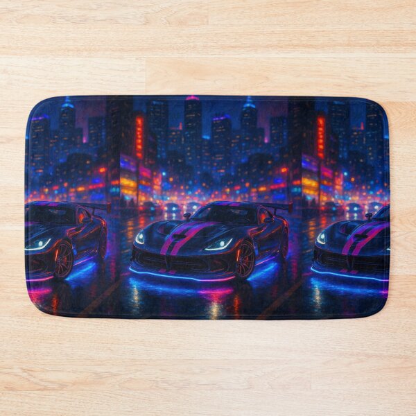 Item preview, Neon Lit Supercar Roaring in Nighttime City designed and sold by RevUpDesign.