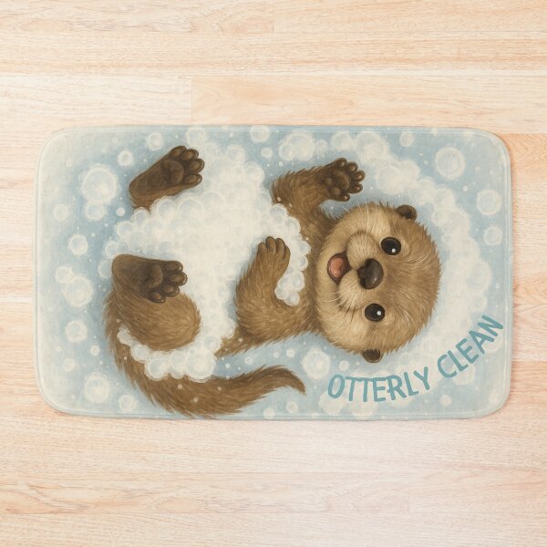 Item preview, Cute Baby Otter Bath Mat – Otter Bubble Bath Illustration for Bathroom Decor designed and sold by Thehatinthecat.