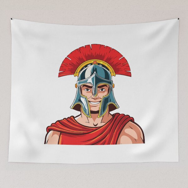 Item preview, Head ancient warrior in helmet and armor, Spartan or Trojan warrior or a Roman gladiator cartoon character, ancient roman gladiator in armour soldier, designed and sold by Danler.