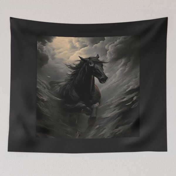Item preview, drawing of majestic royal black horse of tenebrism  design designed and sold by NivyasArtistry.