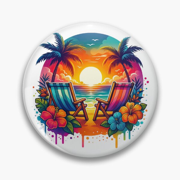 Item preview, Tropical Beach Sunset with Palm Trees and Chairs designed and sold by ArtfulWeave.