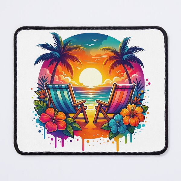 Item preview, Tropical Beach Sunset with Palm Trees and Chairs designed and sold by ArtfulWeave.