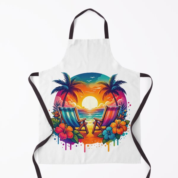 Item preview, Tropical Beach Sunset with Palm Trees and Chairs designed and sold by ArtfulWeave.