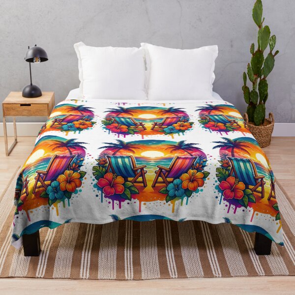 Item preview, Tropical Beach Sunset with Palm Trees and Chairs designed and sold by ArtfulWeave.