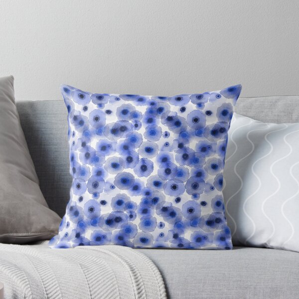 Blue anemone watercolor pattern Throw Pillow