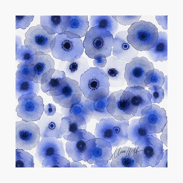 Blue anemone watercolor pattern Photographic Print