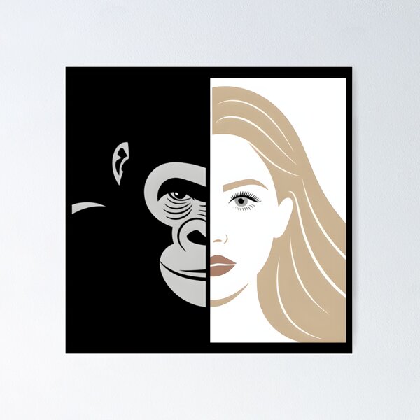 Item preview, Minimalist Vector Portrait – Gorilla and Blonde Woman Eye Contact designed and sold by AV.