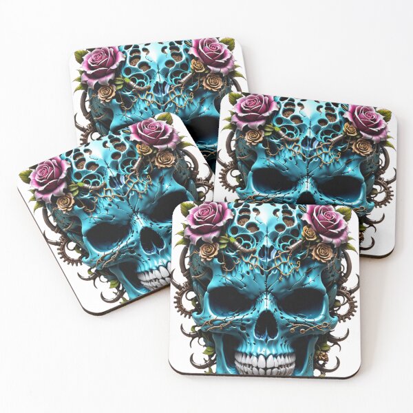 Item preview, blue skull mechanical with roses designed and sold by Designs by Me.