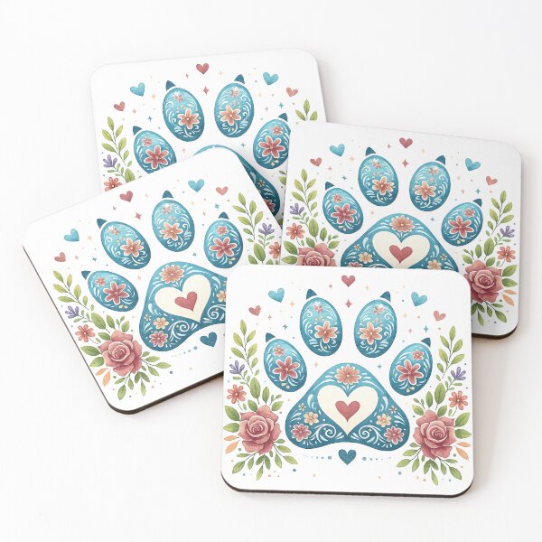 Item preview, Floral Paw Print with Hearts and Roses designed and sold by ArtfulWeave.