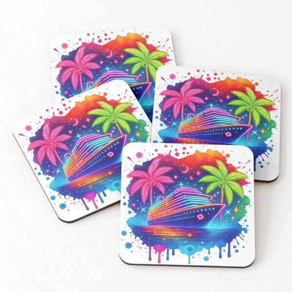 Item preview, Neon Cruise Ship with Palm Trees and Stars designed and sold by ArtfulWeave.