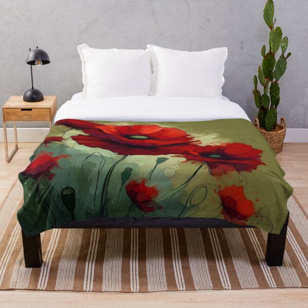 Item preview, Red Poppy Flowers on olive Green  designed and sold by GraphicsClub.