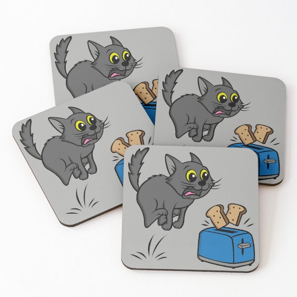 Item preview, Funny Scared Cat Jumping from Popping Toaster – Cartoon Animal Humor Art designed and sold by fishdesigns.