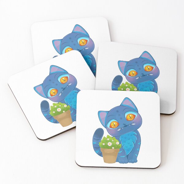 Item preview, Cute Blue Tiger Spirit – Kawaii Mythical Cat with Flowers designed and sold by PandiaArts.
