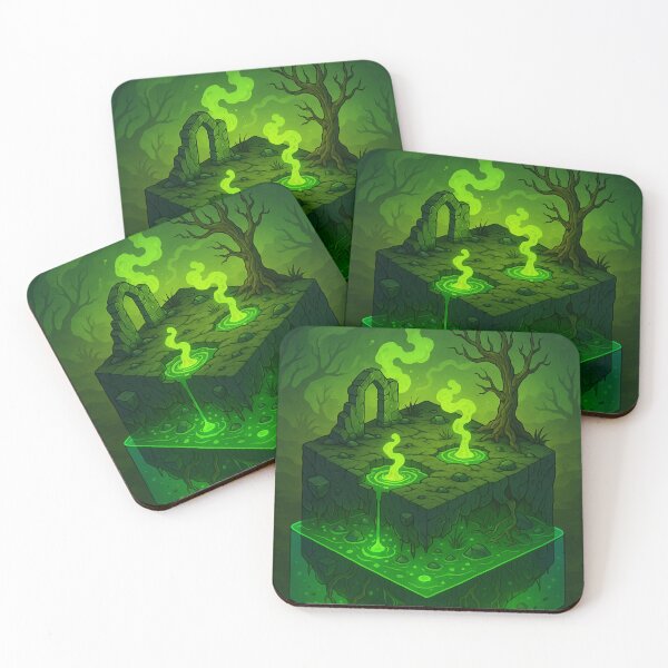 Item preview, Toxic Swamp Island – Floating Isometric Cube with Glowing Slime and Ancient Runes designed and sold by InspireHaven.