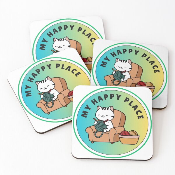 Item preview, My Happy Place – Cute Knitting Kitty or Crocheting - Yarn Art Design designed and sold by ParfaitPrints.