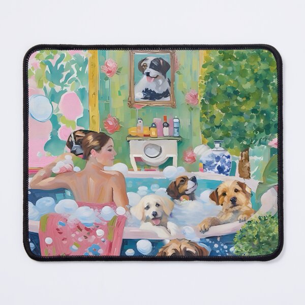Item preview, Grandmillennial art, Spa in Palm Besch, whimsical glam dogs art designed and sold by SophieClimaArt.