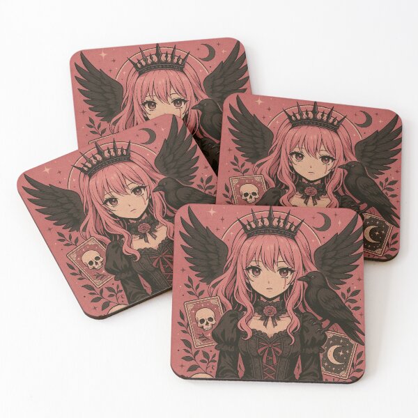 Item preview, Cursed Halo – Gothic Anime Girl with Crow and Skulls designed and sold by Tami0673.