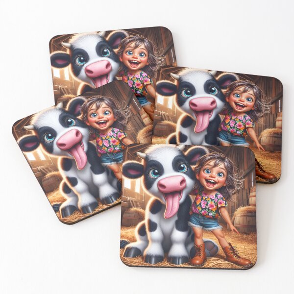 Item preview, Farm Friends – Smiling Cowgirl and Calf Embrace designed and sold by EmeraldeaArt.