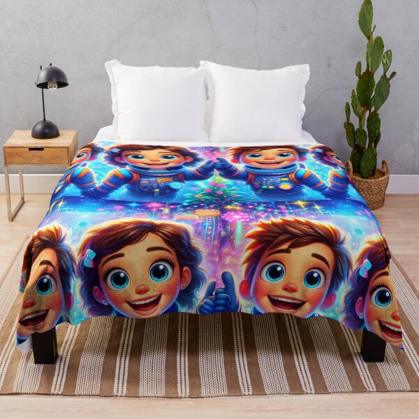 Item preview, Two Cute Astronaut Kids Hand in Hand – Neon City Adventure designed and sold by EmeraldeaArt.