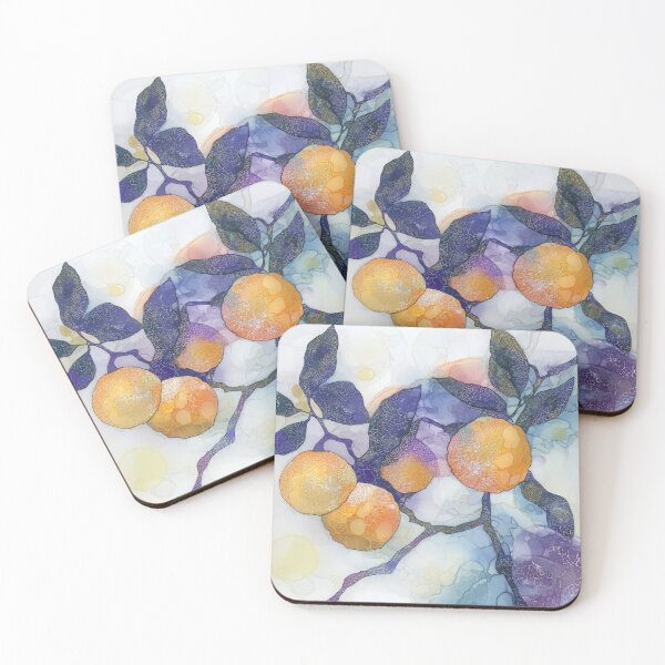 Item preview, Abstract Citrus Branch in Purple and Orange – Alcohol Ink Design designed and sold by dawnleblanc55.