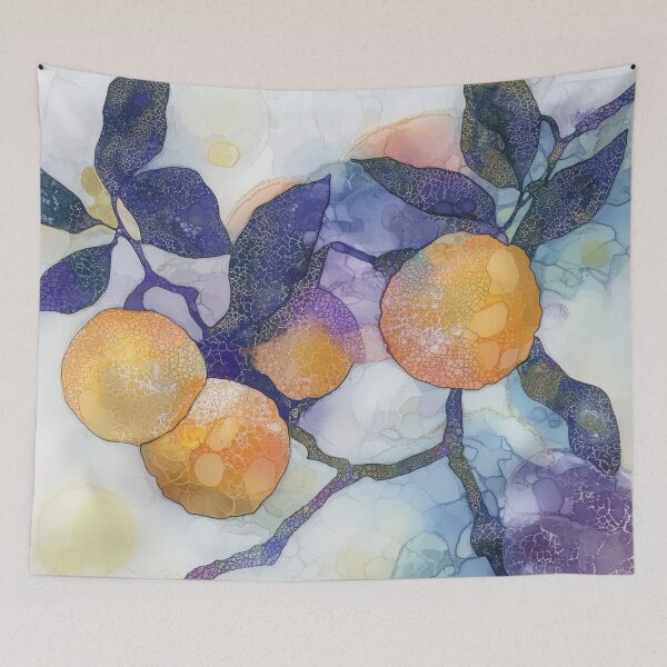 Item preview, Abstract Citrus Branch in Purple and Orange – Alcohol Ink Design designed and sold by dawnleblanc55.