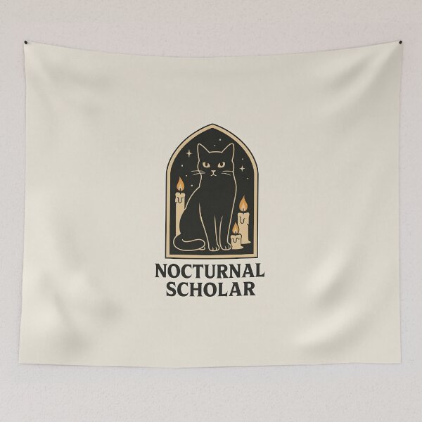 Item preview, Nocturnal Scholar – Black Cat in Gothic Candlelight designed and sold by VoidBloom Studio.