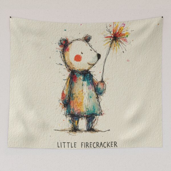 Item preview, Little Firecracker Bear Illustration – Whimsical Watercolor Style designed and sold by dawnleblanc55.