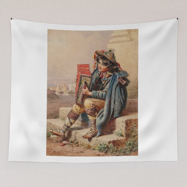 Item preview, Vintage Painting of Italian Accordion Boy with a harmonica  designed and sold by TeeARTHY.