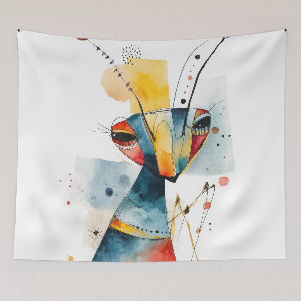 Item preview, Quirky Abstract Praying Mantis Portrait – Watercolor Insect Art designed and sold by dawnleblanc55.