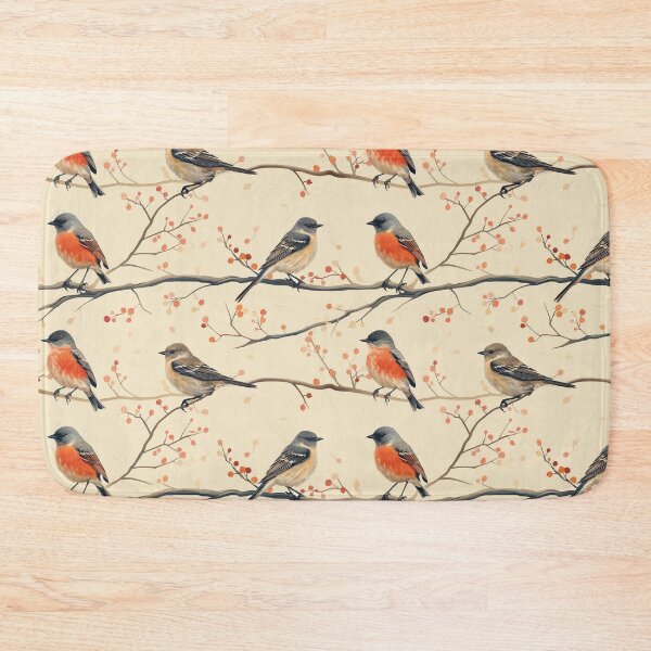 Item preview, Watercolor Birds on Branches with Autumn Berries Pattern designed and sold by NTGUILTY.