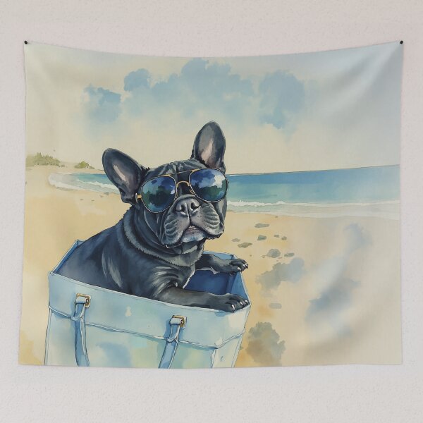 Item preview, Frenchie Beach Day Watercolor designed and sold by Magnolia Valley Art.