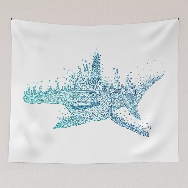 Item preview, Hammerhead shark rising bubbles lineart designed and sold by nostakesart.