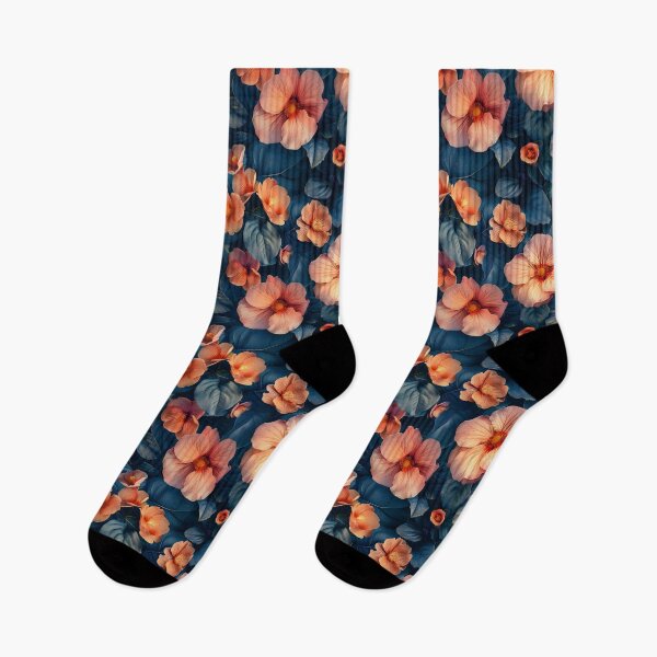 Item preview, Moody Peach Hibiscus Flowers with Deep Blue Leaves designed and sold by NTGUILTY.