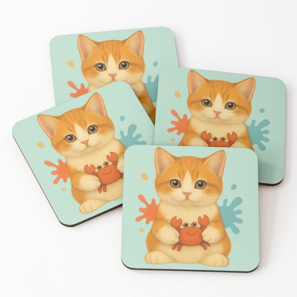 Item preview, Gatito Tierno con Cangrejo de Peluche y Salpicaduras de Color designed and sold by Idelab-11.