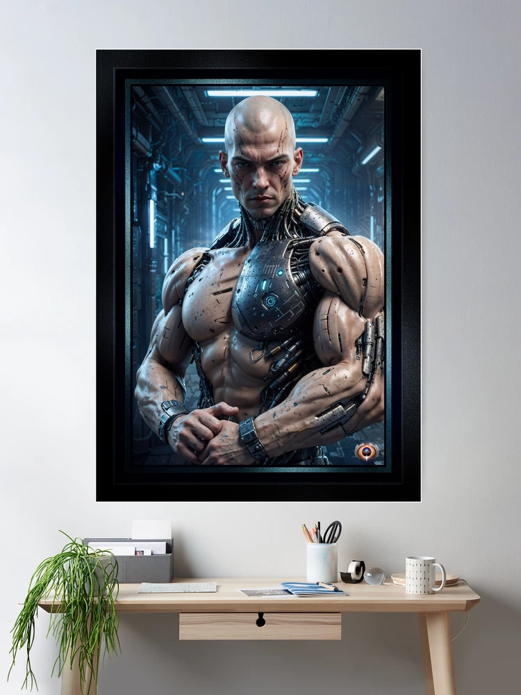 The Metallic Might Of A Cybernetic Sentinel Striking AI Concept Art by Xzendor7 Wall Decor Poster Art Print