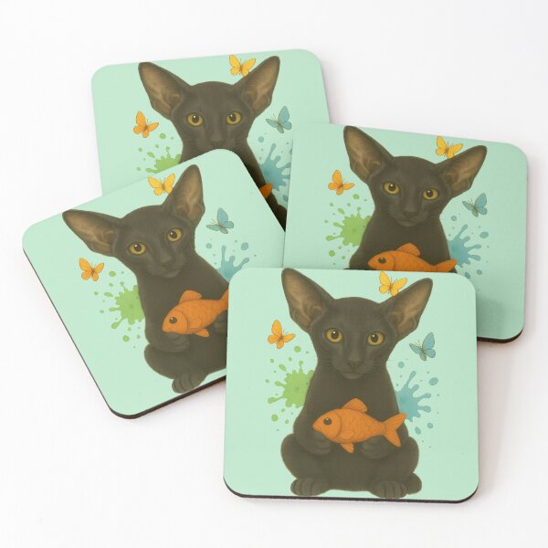 Artikelvorschau, Schwarze Orientalische Katze mit Goldfischen und Schmetterlingen entworfen und verkauft von Idelab-11.