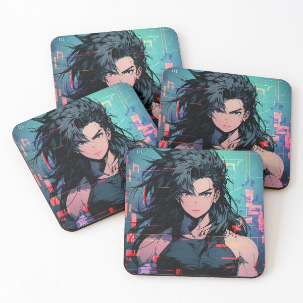 Item preview, Dark-Haired Anime Fighter Girl – Retro Techcore Muscle Aesthetic designed and sold by AxeWave.