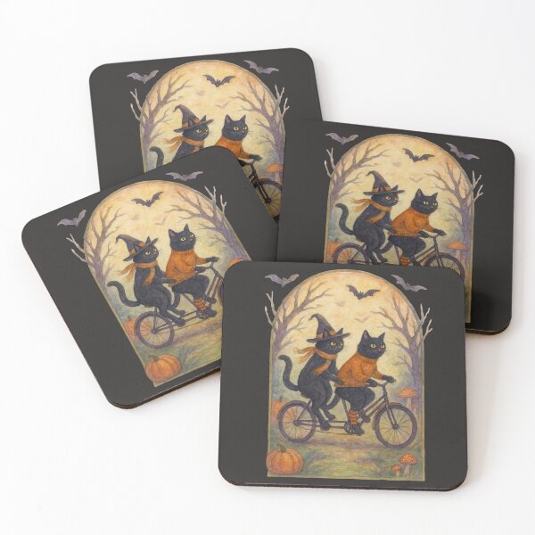 Item preview, Black Cat Halloween Bike Ride Shirt – Frog and Toad Inspired Watercolor Cats in Fall designed and sold by HastyHouse.
