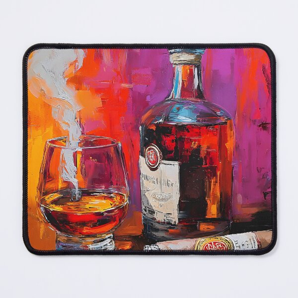 Item preview, Immerse in Warm Elegance - Whiskey Glass with Smoke and Cigar Against a Bold Colorful Background designed and sold by OlfactoART Studio.