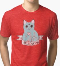 Hail Satan - Cute antichrist cat Tri-blend T-Shirt