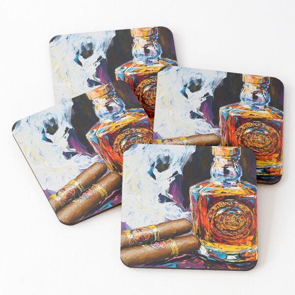Item preview, Indulge in Timeless Elegance - Whiskey and Cigars Set Against a Vibrant Swirling Backdrop designed and sold by OlfactoART Studio.