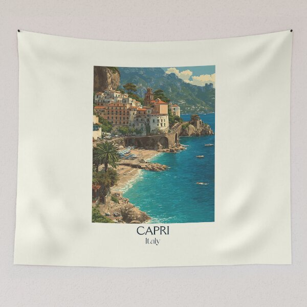 Item preview, Capri Island Poster – Mediterranean Dream Vintage Art designed and sold by TuncGK.
