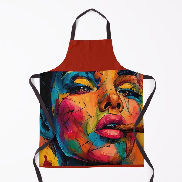 Item preview, Own the Moment in Color - Expressive Woman Smoking a Cigar with Bold Brushstrokes and Dynamic Energy designed and sold by OlfactoART Studio.