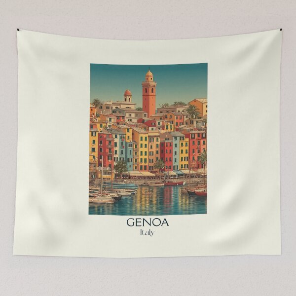 Item preview, Genoa Port City – Ligurian Maritime Vintage Poster designed and sold by TuncGK.