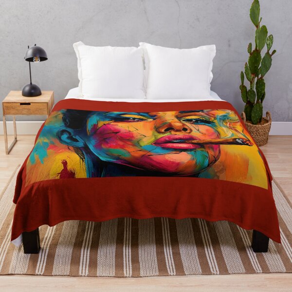 Item preview, Own the Moment in Color - Expressive Woman Smoking a Cigar with Bold Brushstrokes and Dynamic Energy designed and sold by OlfactoART Studio.